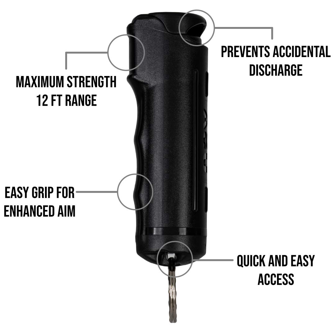 Police Magnum Keychain Pepper Spray Flip Top Safety- Maximum Heat Strength- Tactical Women & Men's Self Defense- Made in The USA- 2 Pack Black FT