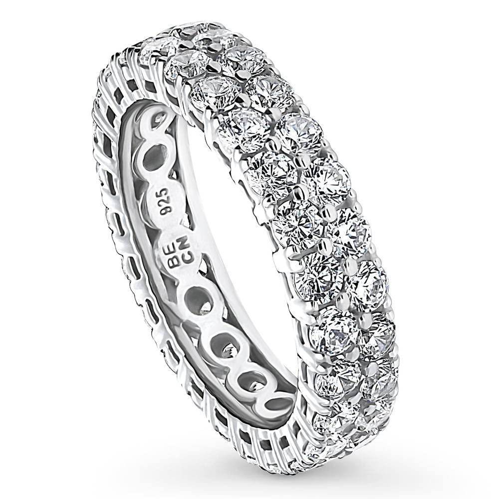 BERRICLE Sterling Silver Wedding Rings Pave Set Cubic Zirconia CZ Anniversary Eternity Ring for Women, Rhodium Plated Size 9.5