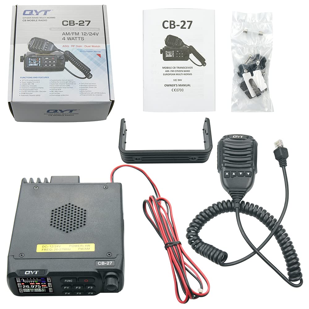 QYT CB-27 CB Radio 26.965-27.405 MHz AM/FM 12/24 V 4Watts LCD Screen Shortware Citizen Band Multi-standards CB Mobile Radio