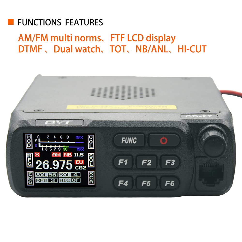 QYT CB-27 CB Radio 26.965-27.405 MHz AM/FM 12/24 V 4Watts LCD Screen Shortware Citizen Band Multi-standards CB Mobile Radio