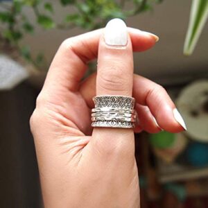 Boho-Magic 925 Sterling Silver Spinner Ring for Women Flower of Life Fidget Rings Band (8)