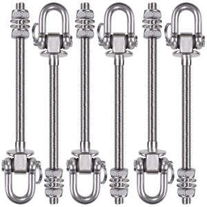 seleware set of 6 swing hanger, swing bolts m10 x 9.3", stainless steel heavy duty swing hooks for wood and steel beam yoga hammock chair porch swing sets seat, 1800lb capacity