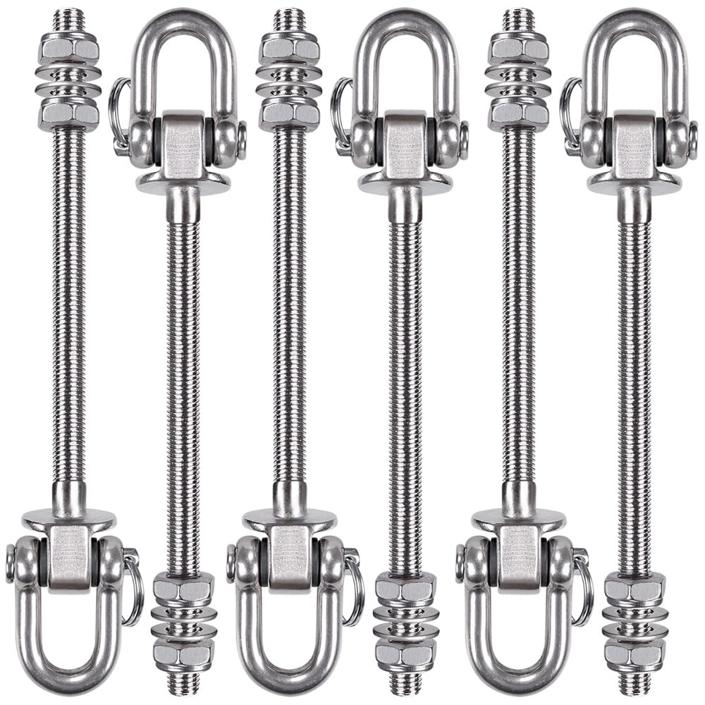 SELEWARE Set of 6 Swing Hanger, Swing Bolts M10 x 9.3", Stainless Steel Heavy Duty Swing Hooks for Wood and Steel Beam Yoga Hammock Chair Porch Swing Sets Seat, 1800LB Capacity