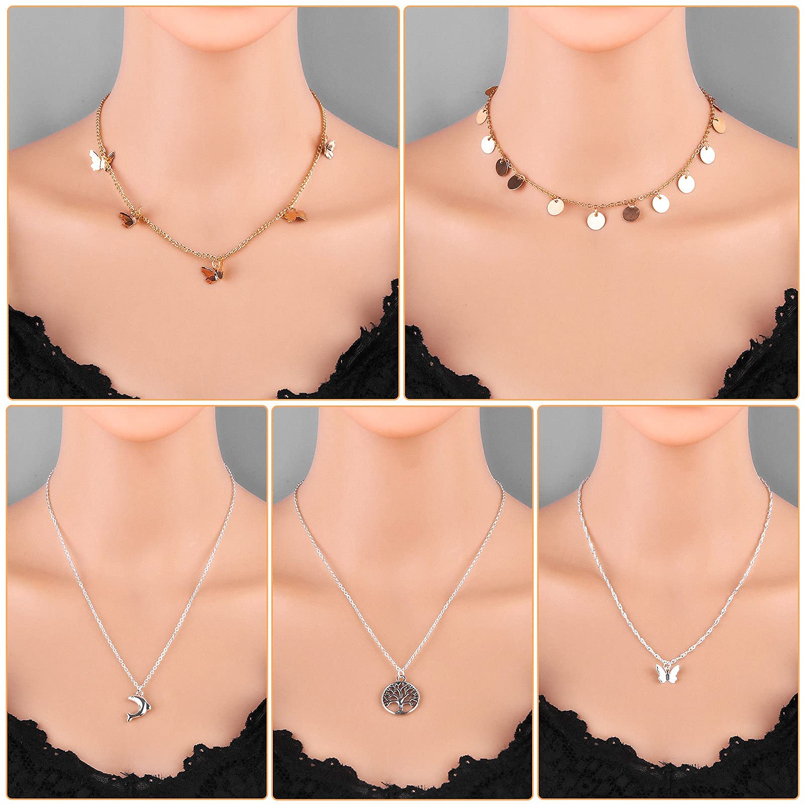 Thrilez Necklaces for Women, 24pcs Necklace Set Including Gold Necklaces, Simple/Layered Necklaces, Cute Vsco Necklaces, Star Choker Costume Jewelry for Women and Ladies