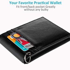 UTreers Bifold Wallets for Men Card Genuine Leather Front Pocket Wallet with Keychain Ring