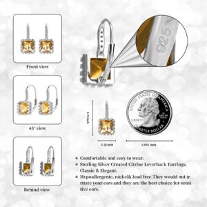 925 Sterling Silver 0.27Inch Princess Cut Citrine Leverback Earrings for Women