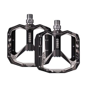 corki cycles extra large flat mountain bike pedals, aluminum alloy mtb pedals, 4” wide platform pedals - 9/16” - black