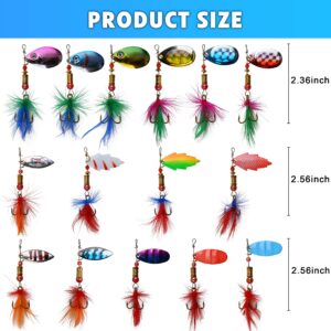 Rooster Bait Tail Spinner Fishing Lures Kit,30pcs Metal Spoon Lures with Feathered Treble Hooks for Bass Walleye Trout Freshwater Saltwater