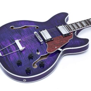 GROTE Jazz Electric Guitar Semi-Hollow Body Trapeze Tailpiece Bridge Guitar Gig Bag (Purple)