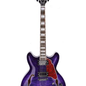 GROTE Jazz Electric Guitar Semi-Hollow Body Trapeze Tailpiece Bridge Guitar Gig Bag (Purple)