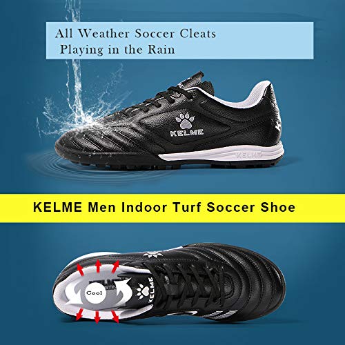 KELME Men Indoor Turf Soccer Shoe, Arch Support Soccer Cleats, Performance Futsal Sneaker Black US 8.5