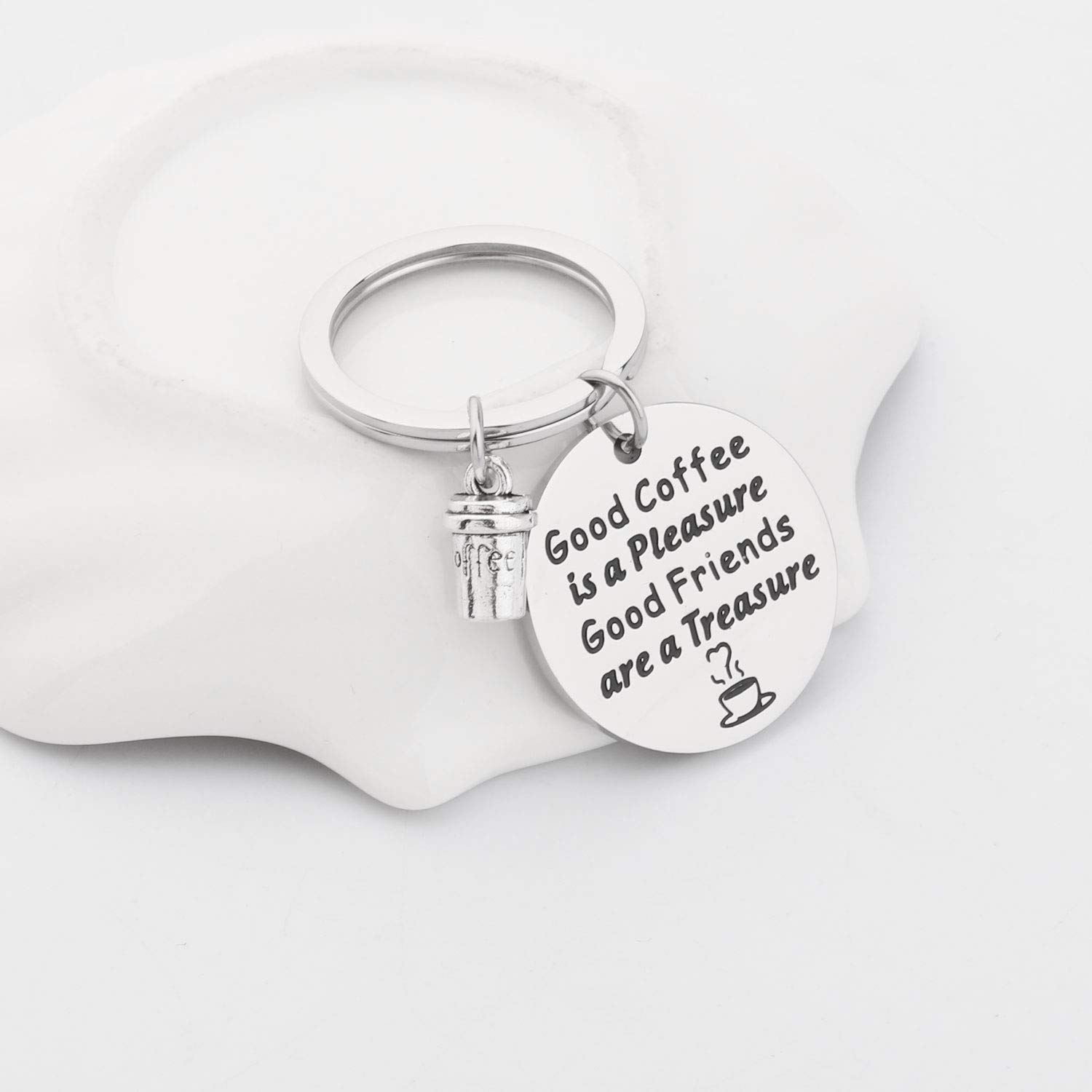 FUSTMW Coffee Lover Keychain Coffee Friends Gifts Barista Gifts Coffee Themed Friendship Jewelry BFF Birthday Gifts (silver)