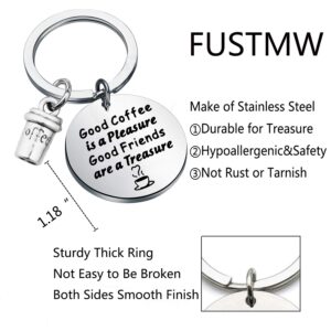 FUSTMW Coffee Lover Keychain Coffee Friends Gifts Barista Gifts Coffee Themed Friendship Jewelry BFF Birthday Gifts (silver)