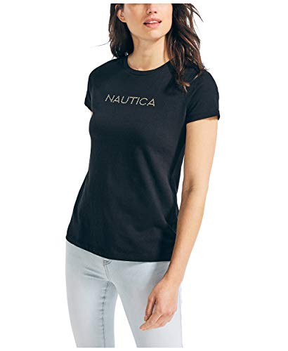 Nautica Women's Easy Comfort Supersoft 100% Cotton Classic Logo T-Shirt, True Black, Medium