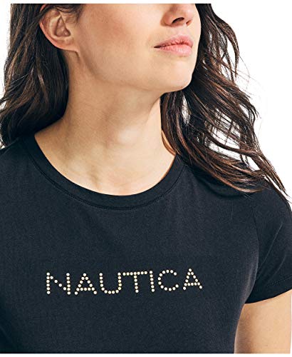 Nautica Women's Easy Comfort Supersoft 100% Cotton Classic Logo T-Shirt, True Black, Medium