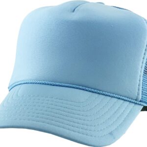 Trucker Sky Classic Foam Front Mesh Back Trucker Hat Baseball Cap Plastic Adjustable Snapback (One Size, Sky Blue)