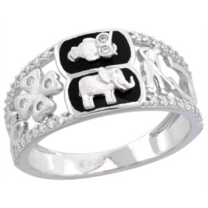 sterling silver micropave cz onyx lucky charms ring women elephant owl clover horseshoe evil eye rhodium finish size 9