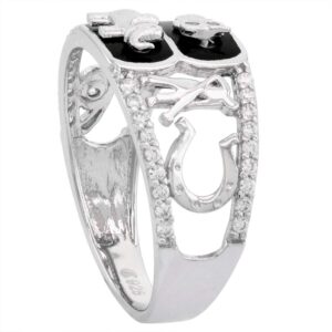 Sterling Silver Micropave CZ Onyx Lucky Charms Ring Women Elephant Owl Clover Horseshoe Evil Eye Rhodium Finish size 9