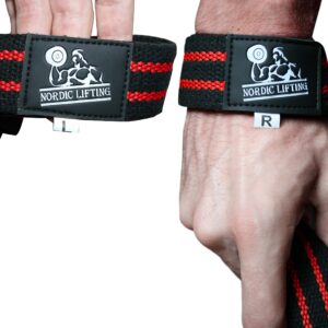 Nordic Lifting Knee Sleeves (1 Pair) 7mm, Black, X-Large and Wrist Wraps + Lifting Straps (2 Pairs) Red