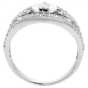 Sterling Silver Micropave CZ Guadalupe Ring for Women Cross Sides Split Shank Diamond Cut Halo Rhodium Finish size 9