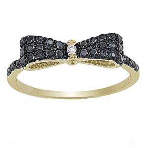 CloseoutWarehouse Black and White Cubic Zirconia Ribbon Yellow Gold-Tone Plated Ring Sterling Silver Size 12