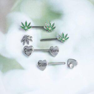 CHARM ONLINE 4 Pcs 14G Marijuana Leaf Nipple Rings Surgical Steel and Letter Letter Set Nipple Barbell for Women Men Body Piercing