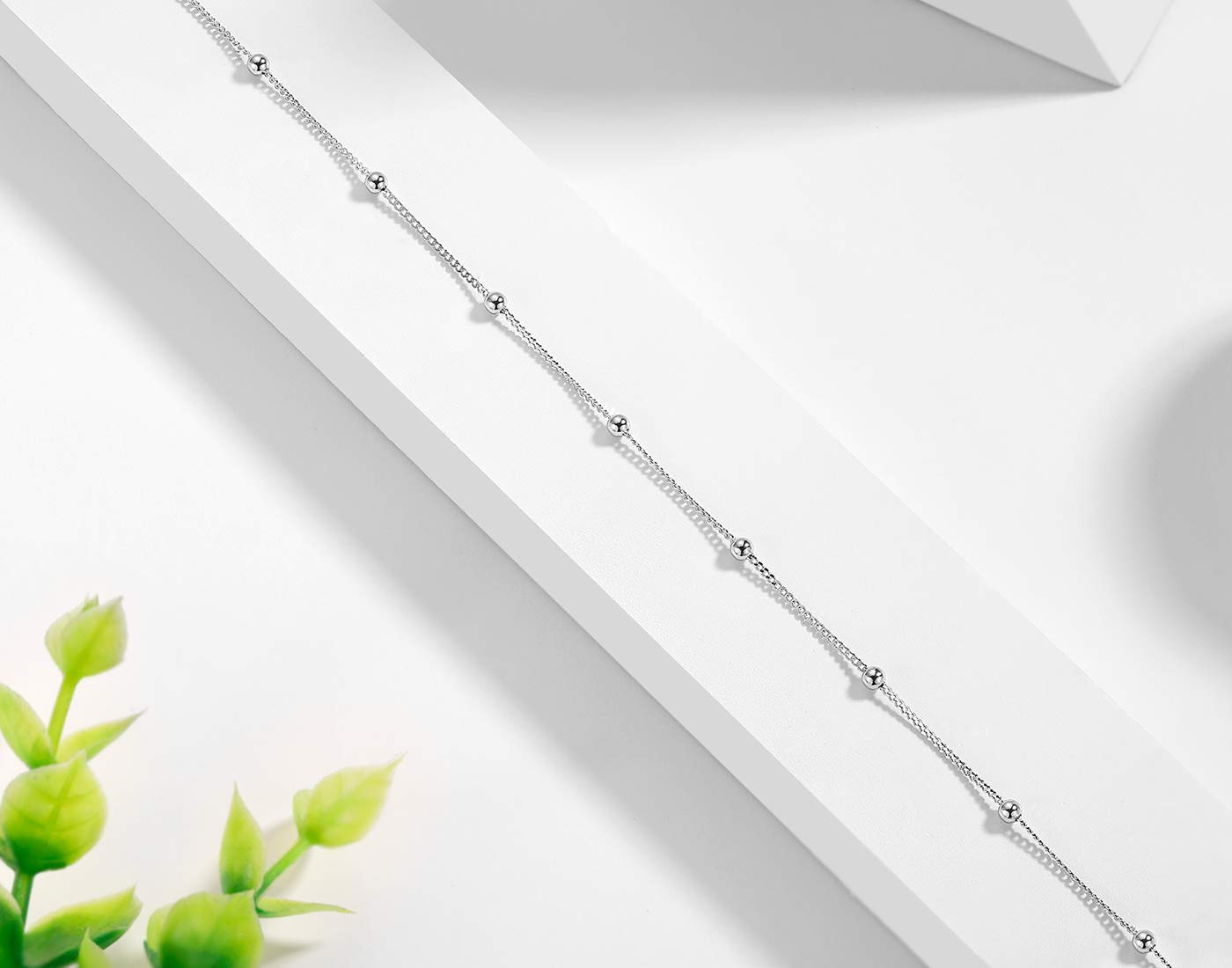 EPIRORA Choker Necklace for Women 925 Sterling Silver White Gold Plated Dainty Satellite Bead Chain Pendant Minimalist Jewelry, 16''+2"