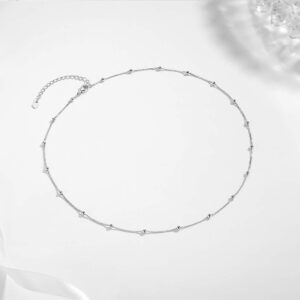 EPIRORA Choker Necklace for Women 925 Sterling Silver White Gold Plated Dainty Satellite Bead Chain Pendant Minimalist Jewelry, 16''+2"