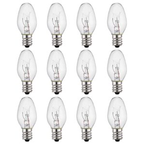 c7 night light bulb 4 watt,e12 candelabra base, 15 lumens，incandescent light bulb, clear, soft white - 12 pack