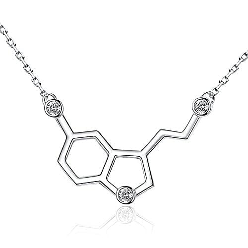 925-Sterling-Silver Hormone Serotonin-Molecule neckalce - Caffeine Molecule dopamine Pendent Necklace for Women,Teacher, Professor, Chemistry Graduates, Science Jewelry Lovers (White-Gold)