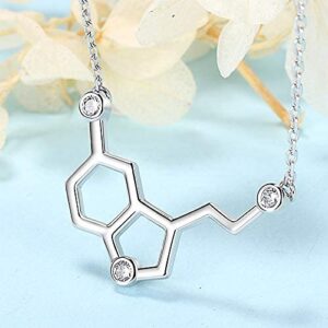 925-Sterling-Silver Hormone Serotonin-Molecule neckalce - Caffeine Molecule dopamine Pendent Necklace for Women,Teacher, Professor, Chemistry Graduates, Science Jewelry Lovers (White-Gold)