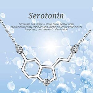 925-Sterling-Silver Hormone Serotonin-Molecule neckalce - Caffeine Molecule dopamine Pendent Necklace for Women,Teacher, Professor, Chemistry Graduates, Science Jewelry Lovers (White-Gold)