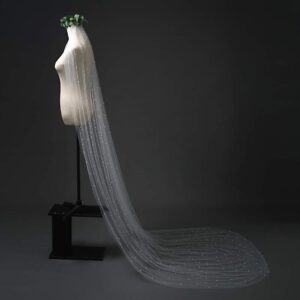 azaleas Wedding Bridal Veil with Comb 1 Tier Cut Edge Fingertip&Cathedral Length Pearl(V05)