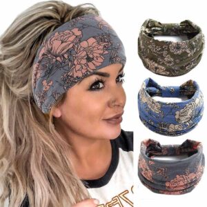 aceorna boho bandeau headbands wide knot hair band stretch turban head wraps fashion hair accessories for women 3 pcs (boho)