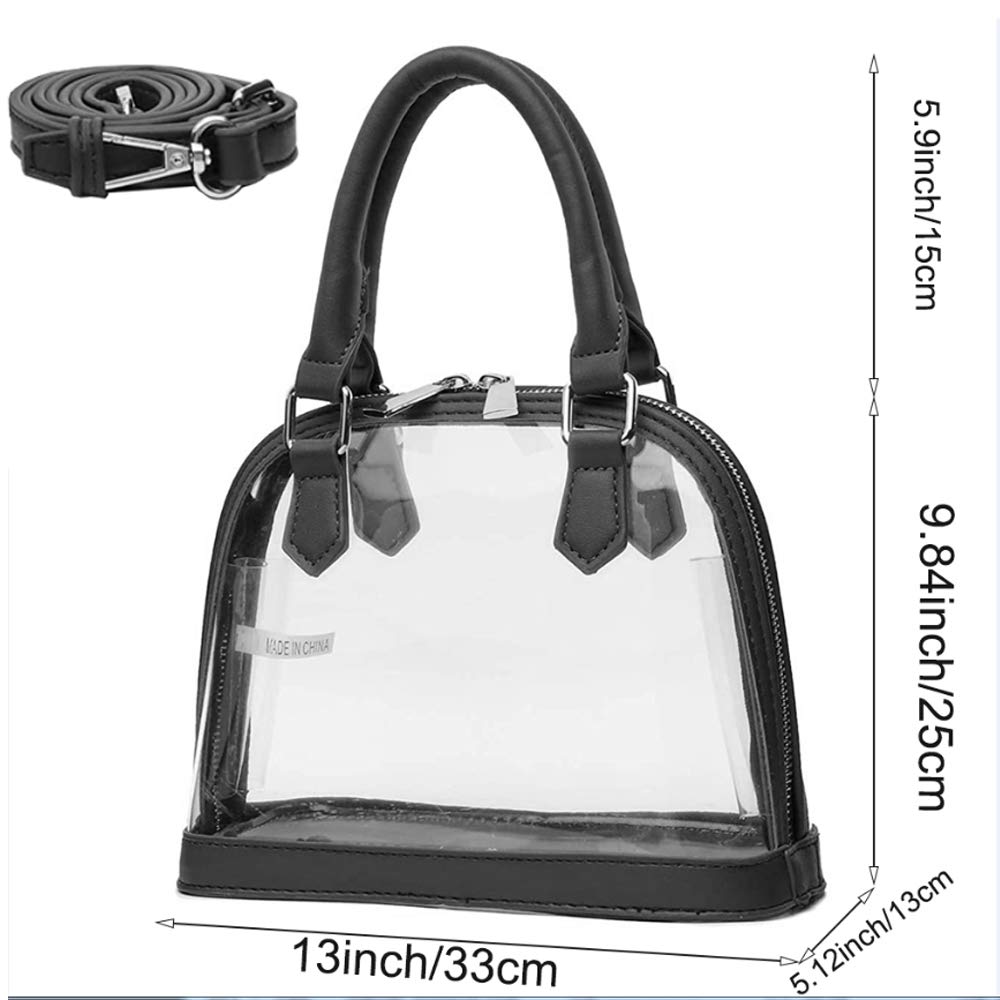 Rullar Women Clear Jelly Top Handle Shoulder Crossbody Bag PVC Handbag Purse Totes Satchel Black