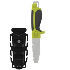 gear aid tanu dive and rescue knife with sheath, 3” blunt tip blade, nav green