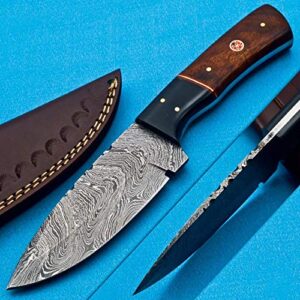 eeaabbr coustom handmade forged damascus steel hunting knife 100% handmade damascus steel handle walnut wood with leather sheath 894