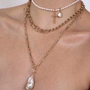 Baroque Pearls Pendant Necklaces Freshwater Cultured Pearls Necklace Pendant 18K Gold Paperclip Chain Necklaces 22inch for Women Vintage Jewelry