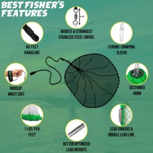 American Pro Cast Net (6-ft) - 4ft/6ft/8ft/10ft/12ft - 3/8" Mesh - Real Lead 1-lbs/ft Double Line - 2024 Upgraded & Optimized - Old Salt Premium Cast Nets for Fishing- E-Book & Utility Box Included