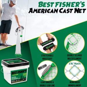 American Pro Cast Net (6-ft) - 4ft/6ft/8ft/10ft/12ft - 3/8" Mesh - Real Lead 1-lbs/ft Double Line - 2024 Upgraded & Optimized - Old Salt Premium Cast Nets for Fishing- E-Book & Utility Box Included