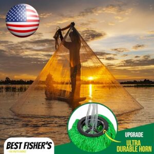 American Pro Cast Net (6-ft) - 4ft/6ft/8ft/10ft/12ft - 3/8" Mesh - Real Lead 1-lbs/ft Double Line - 2024 Upgraded & Optimized - Old Salt Premium Cast Nets for Fishing- E-Book & Utility Box Included