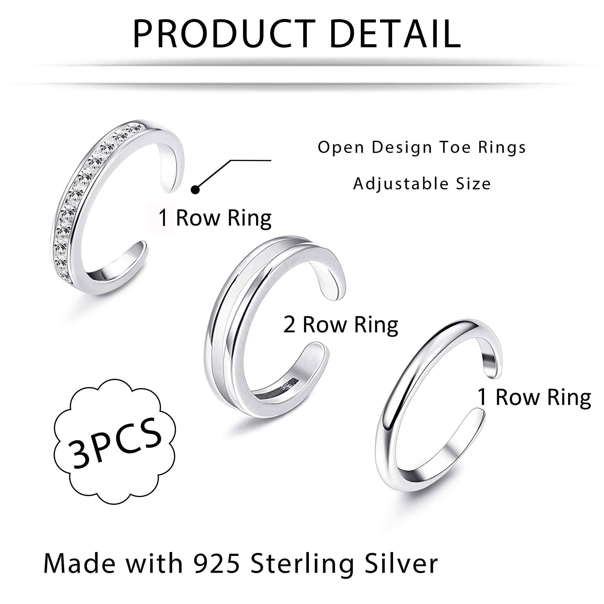 Sllaiss 925 Sterling Silver Toe Rings For Women Hypoallergenic Adjustable Open Cuff Toe Ring Platinum Plating Cubic Zirconia Toe Rings Foot Jewelry