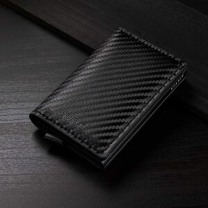 VULKIT Credit Card Holder RFID Blocking Leather Automatic Pop Up Wallet Aluminum Slim Pocket Bifold Business Card Case