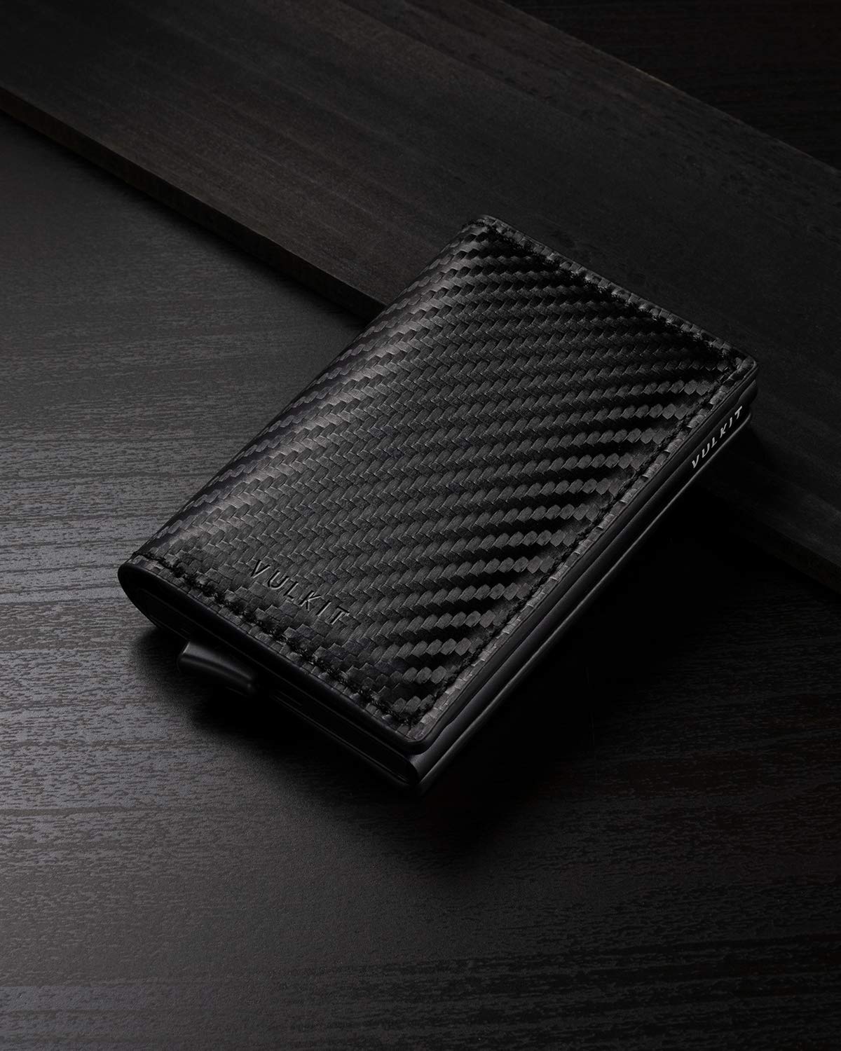 VULKIT Credit Card Holder RFID Blocking Leather Automatic Pop Up Wallet Aluminum Slim Pocket Bifold Business Card Case