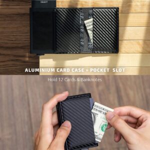 VULKIT Credit Card Holder RFID Blocking Leather Automatic Pop Up Wallet Aluminum Slim Pocket Bifold Business Card Case