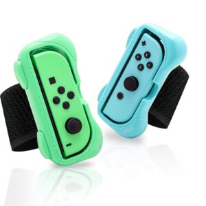 HEATFUN Wrist Bands for Dance 2023 2022 Switch, Adjustable Hand Strap for Joy-Cons Controller, One Size for Adult and One Size for Child - 2 Pack (Animal Crossing Blue and Green)