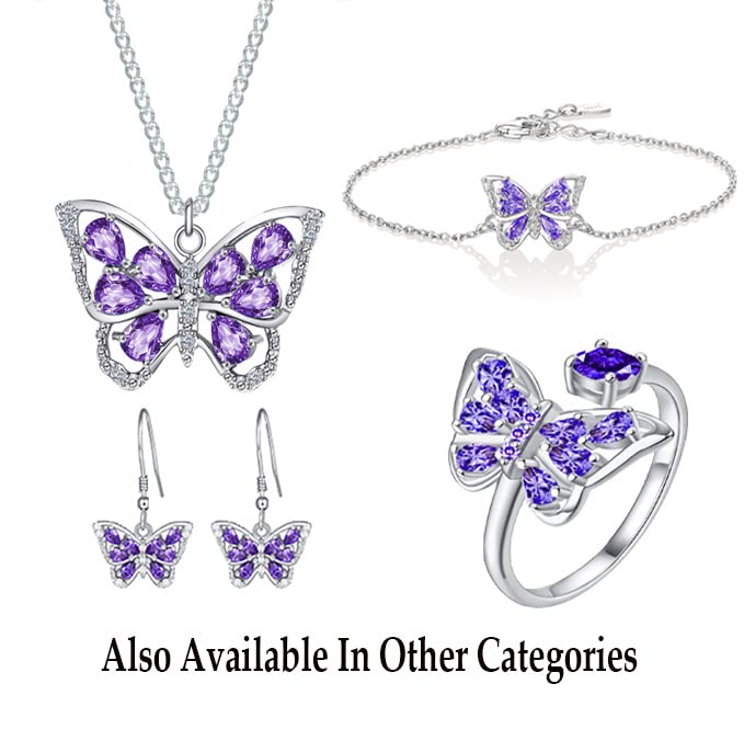 925 Sterling Silver Pretty Sparkly Cz Crystal Monarch Morpho Light Dark Purple Butterfly Wing Dangle Earrings for Women Amethyst February Birthstone Jewelry Mothers Day Graduation Birthday Christmas Gifts