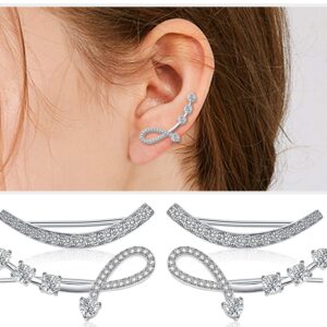 Ear Climbers Earrings for Women - Sterling Silver Cubic Zirconia Ear Cuffs Earrings Set Hypoallergenic Ear Crawler Earrings Dainty Minimalist Earrings Mother's Day Gifts for Mom Her