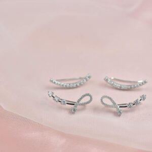 Ear Climbers Earrings for Women - Sterling Silver Cubic Zirconia Ear Cuffs Earrings Set Hypoallergenic Ear Crawler Earrings Dainty Minimalist Earrings Mother's Day Gifts for Mom Her