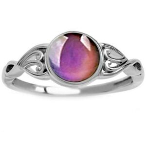 Jude Jewelers Round Shape Simulated Moon Stone Color Changing Mood Ring (Silver, 4)